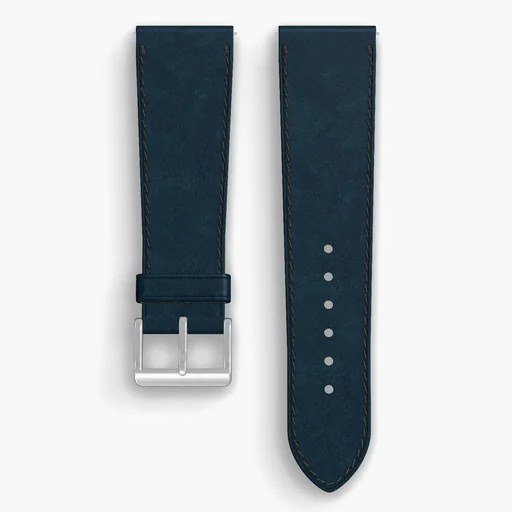 Denim Shell Cordovan Unlined Watch Strap - handmade Horween leather, 24/20mm cut, both halves grain side up, with the buckle fitted