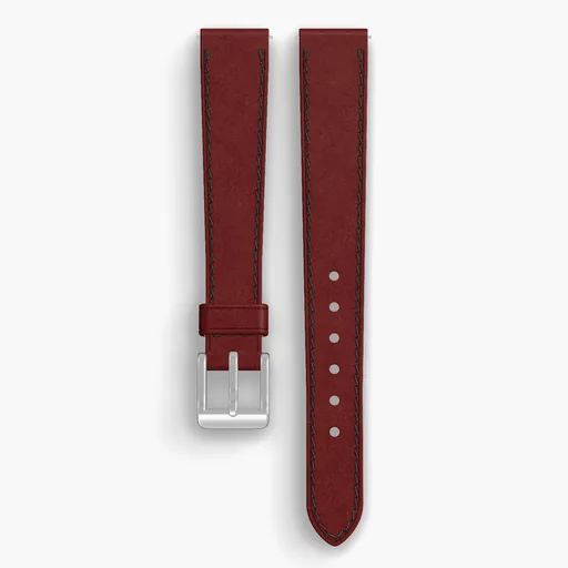 Garnet Shell Cordovan Unlined Watch Strap - handmade Horween leather, 15/12mm cut, both halves grain side up, with the buckle fitted