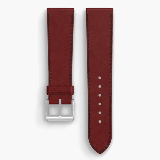 Garnet Shell Cordovan Unlined Watch Strap - handmade Horween leather, 21/18mm cut, both halves grain side up, with the buckle fitted