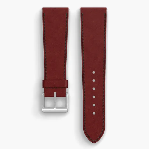 Garnet Shell Cordovan Unlined Watch Strap - handmade Horween leather, 22/18mm cut, both halves grain side up, with the buckle fitted