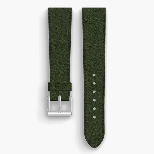 Green Aspen Lined Watch Strap - handmade Horween leather, 19/16mm cut, both halves grain side up, with the buckle fitted