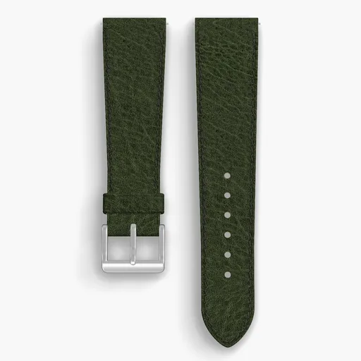 Green Aspen Lined Watch Strap - handmade Horween leather, 22/18mm cut, both halves grain side up, with the buckle fitted