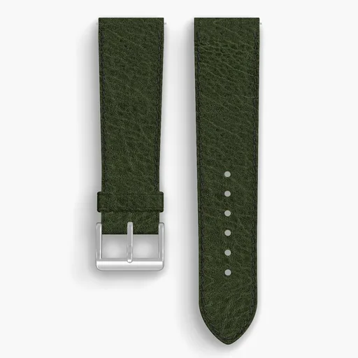 Green Aspen Lined Watch Strap - handmade Horween leather, 23/20mm cut, both halves grain side up, with the buckle fitted