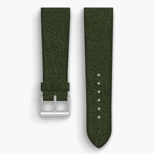 Green Aspen Lined Watch Strap - handmade Horween leather, 24/20mm cut, both halves grain side up, with the buckle fitted