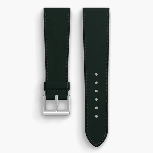 Green Shell Cordovan Unlined Watch Strap - handmade Horween leather, 22/18mm cut, both halves grain side up, with the buckle fitted