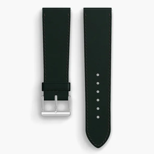 Green Shell Cordovan Unlined Watch Strap - handmade Horween leather, 23/20mm cut, both halves grain side up, with the buckle fitted