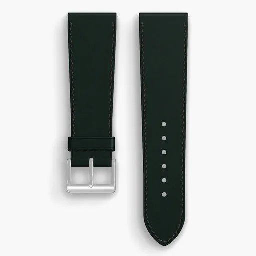 Green Shell Cordovan Unlined Watch Strap - handmade Horween leather, 24/20mm cut, both halves grain side up, with the buckle fitted