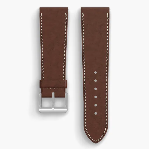Natural Chromexcel Lined Watch Strap - handmade Horween leather, 24/20mm cut, both halves grain side up, with the buckle fitted