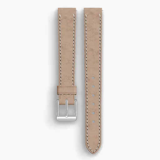 Natural Cypress Lined Watch Strap - handmade Horween leather, 14/12mm cut, both halves grain side up, with the buckle fitted
