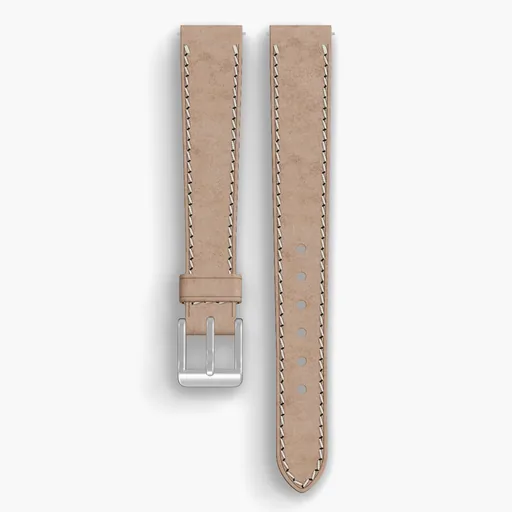 Natural Cypress Lined Watch Strap - handmade Horween leather, 15/12mm cut, both halves grain side up, with the buckle fitted