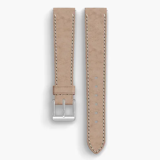Natural Cypress Lined Watch Strap - handmade Horween leather, 17/14mm cut, both halves grain side up, with the buckle fitted