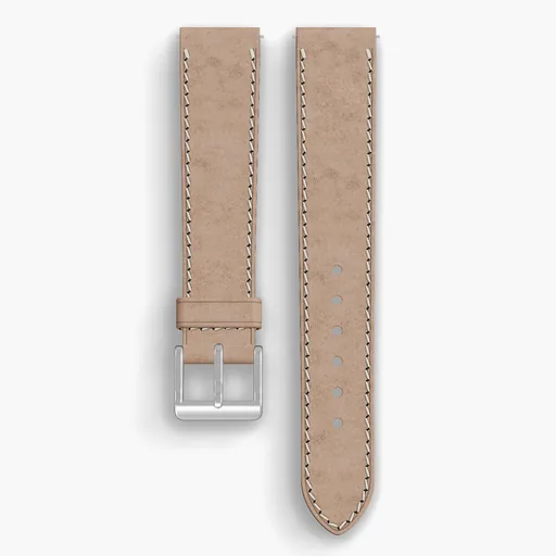 Natural Cypress Lined Watch Strap - handmade Horween leather, 18/16mm cut, both halves grain side up, with the buckle fitted