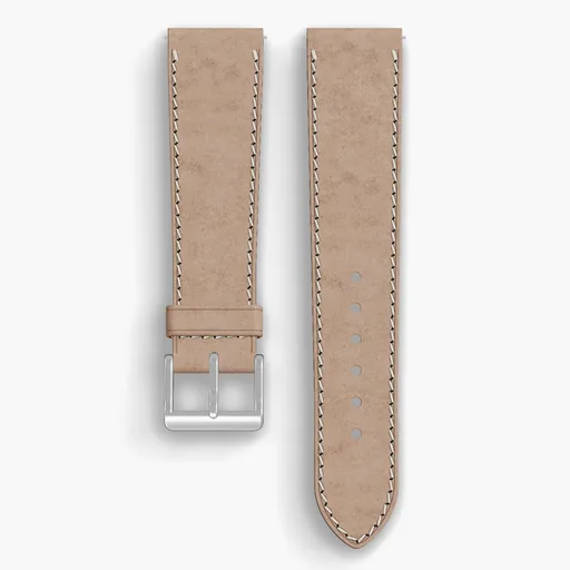 Natural Cypress Lined Watch Strap - handmade Horween leather, 21/18mm cut, both halves grain side up, with the buckle fitted