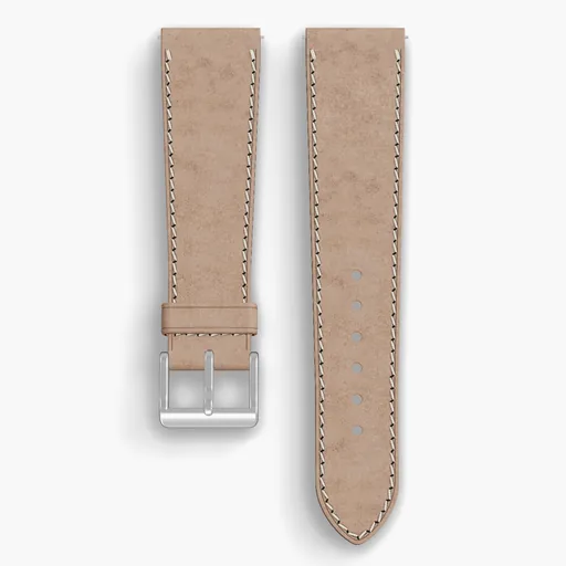 Natural Cypress Lined Watch Strap - handmade Horween leather, 22/18mm cut, both halves grain side up, with the buckle fitted