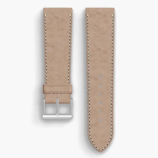 Natural Cypress Lined Watch Strap - handmade Horween leather, 23/20mm cut, both halves grain side up, with the buckle fitted