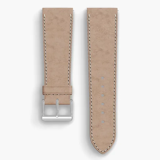 Natural Cypress Lined Watch Strap - handmade Horween leather, 24/20mm cut, both halves grain side up, with the buckle fitted