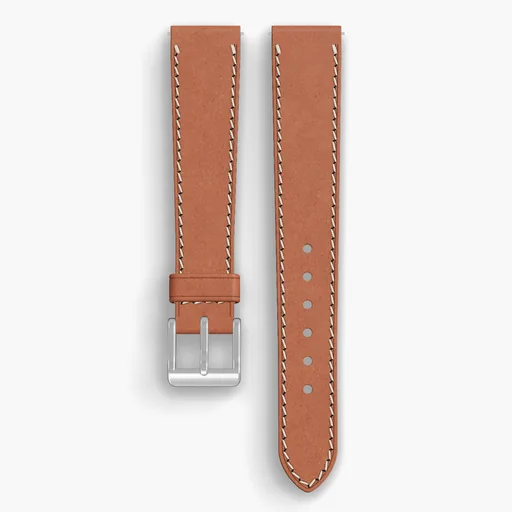 Natural Shell Cordovan Unlined Watch Strap - handmade Horween leather, 17/14mm cut, both halves grain side up, with the buckle fitted