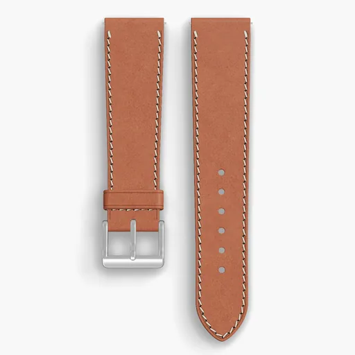 Natural Shell Cordovan Unlined Watch Strap - handmade Horween leather, 21/18mm cut, both halves grain side up, with the buckle fitted