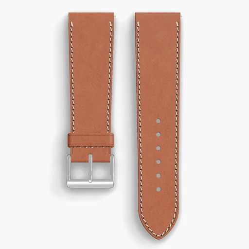 Natural Shell Cordovan Unlined Watch Strap - handmade Horween leather, 23/20mm cut, both halves grain side up, with the buckle fitted