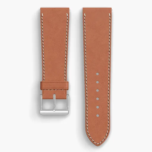 Natural Shell Cordovan Unlined Watch Strap - handmade Horween leather, 24/20mm cut, both halves grain side up, with the buckle fitted