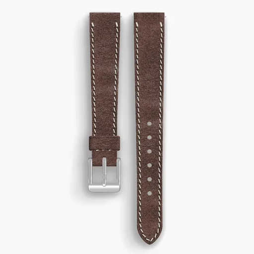 Natural Waxed Flesh Lined Watch Strap - handmade Horween leather, 15/12mm cut, both halves grain side up, with the buckle fitted