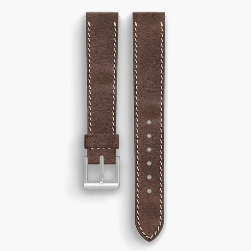 Natural Waxed Flesh Lined Watch Strap - handmade Horween leather, 16/14mm cut, both halves grain side up, with the buckle fitted