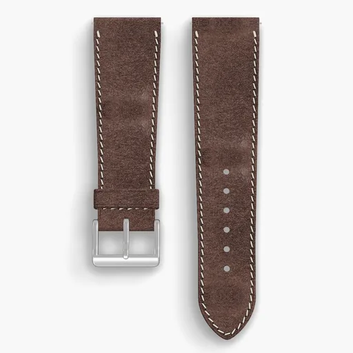 Natural Waxed Flesh Lined Watch Strap - handmade Horween leather, 24/20mm cut, both halves grain side up, with the buckle fitted