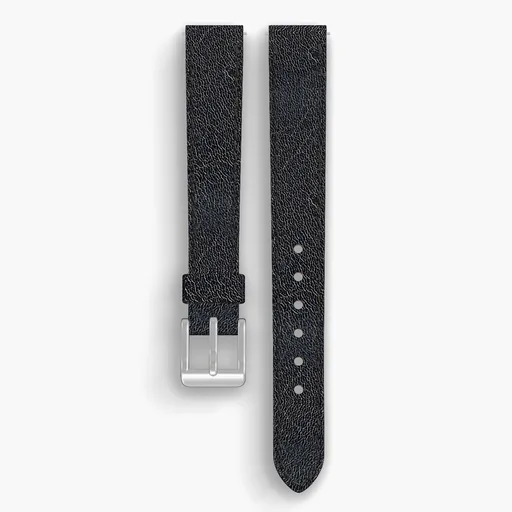 Navy Aspen Lined Watch Strap - handmade Horween leather, 14/12mm cut, both halves grain side up, with the buckle fitted