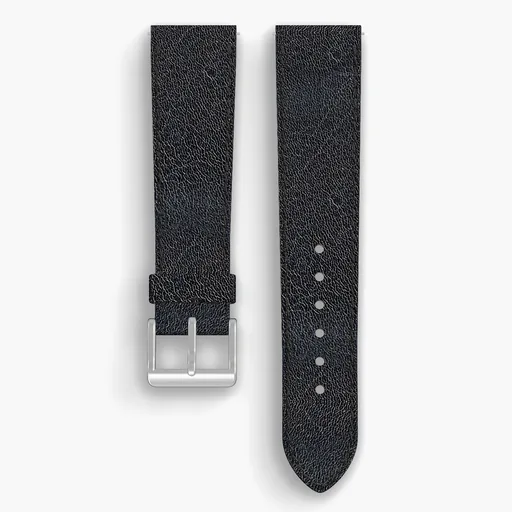 Navy Aspen Lined Watch Strap - handmade Horween leather, 21/18mm cut, both halves grain side up, with the buckle fitted