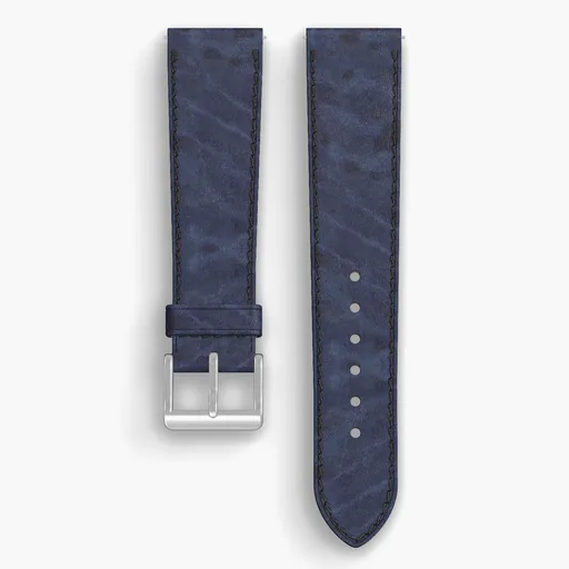 Navy Cypress Lined Watch Strap - handmade Horween leather, 21/18mm cut, both halves grain side up, with the buckle fitted