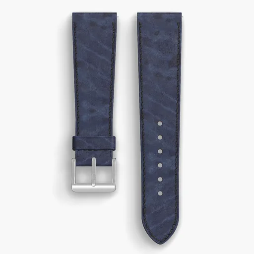 Navy Cypress Lined Watch Strap - handmade Horween leather, 22/18mm cut, both halves grain side up, with the buckle fitted