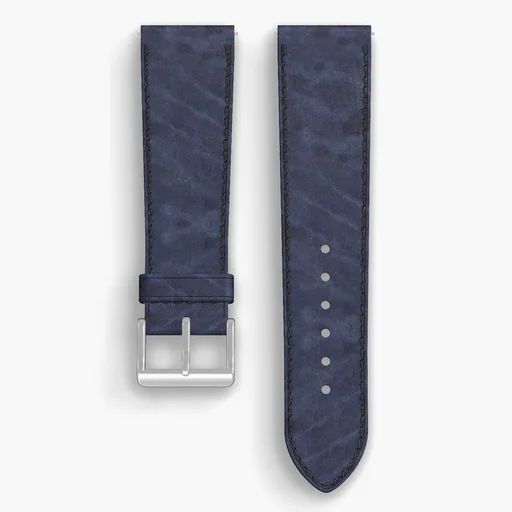 Navy Cypress Lined Watch Strap - handmade Horween leather, 23/20mm cut, both halves grain side up, with the buckle fitted