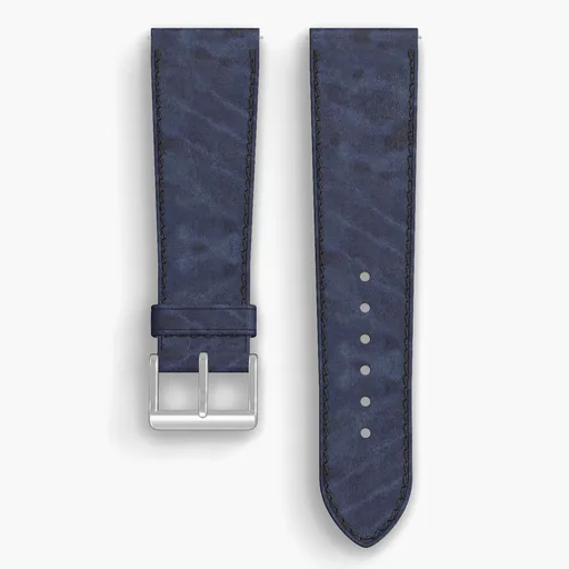 Navy Cypress Lined Watch Strap - handmade Horween leather, 24/20mm cut, both halves grain side up, with the buckle fitted