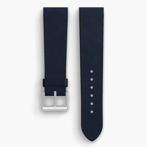 Navy Shell Cordovan Unlined Watch Strap - handmade Horween leather, 21/18mm cut, both halves grain side up, with the buckle fitted
