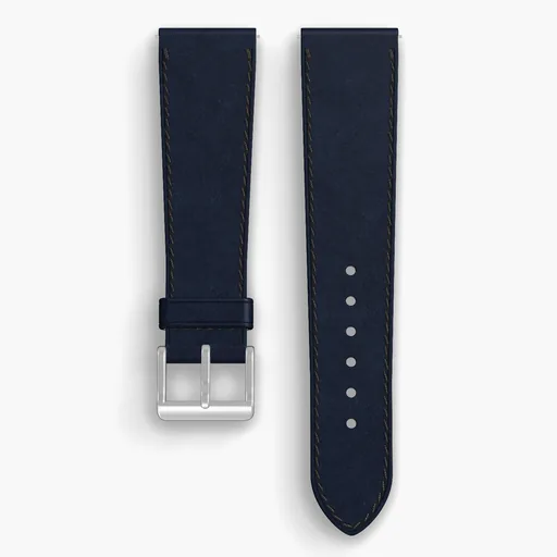 Navy Shell Cordovan Unlined Watch Strap - handmade Horween leather, 22/18mm cut, both halves grain side up, with the buckle fitted