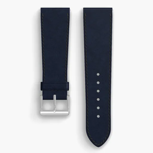 Navy Shell Cordovan Unlined Watch Strap - handmade Horween leather, 24/20mm cut, both halves grain side up, with the buckle fitted