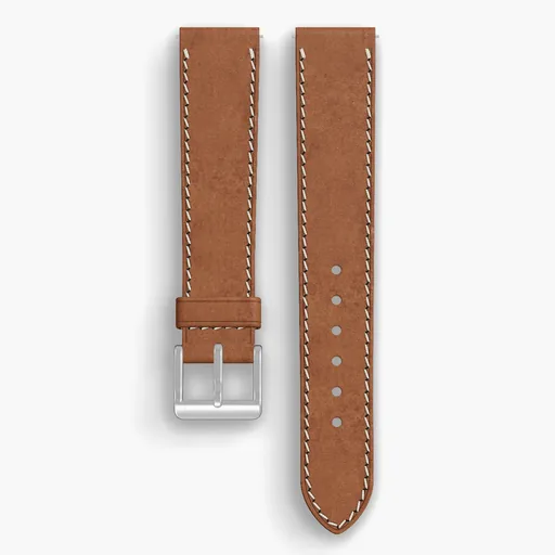 Oak Chromexcel Lined Watch Strap - handmade Horween leather, 18/16mm cut, both halves grain side up, with the buckle fitted