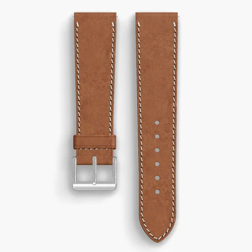 Oak Chromexcel Lined Watch Strap - handmade Horween leather, 21/18mm cut, both halves grain side up, with the buckle fitted