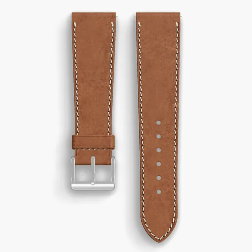 Oak Chromexcel Lined Watch Strap - handmade Horween leather, 22/18mm cut, both halves grain side up, with the buckle fitted