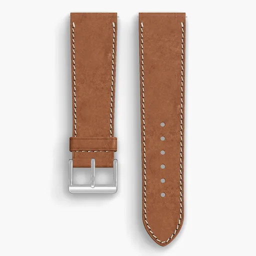 Oak Chromexcel Lined Watch Strap - handmade Horween leather, 23/20mm cut, both halves grain side up, with the buckle fitted