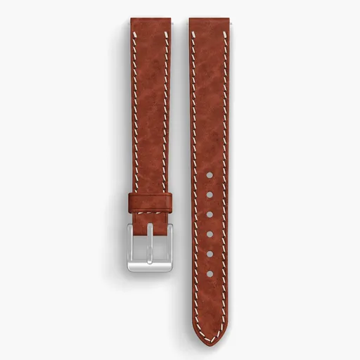 Tan Chromexcel Lined Watch Strap - handmade Horween leather, 14/12mm cut, both halves grain side up, with the buckle fitted
