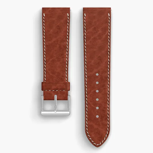 Tan Chromexcel Lined Watch Strap - handmade Horween leather, 23/20mm cut, both halves grain side up, with the buckle fitted