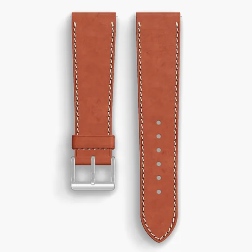 Tan Cypress Lined Watch Strap - handmade Horween leather, 22/18mm cut, both halves grain side up, with the buckle fitted