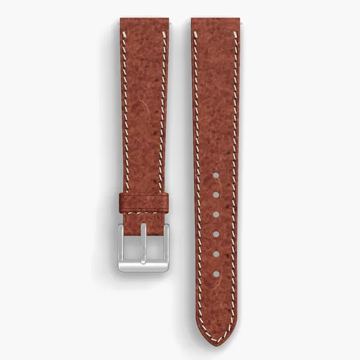 Tan Dublin Lined Watch Strap - handmade Horween leather, 17/14mm cut, both halves grain side up, with the buckle fitted