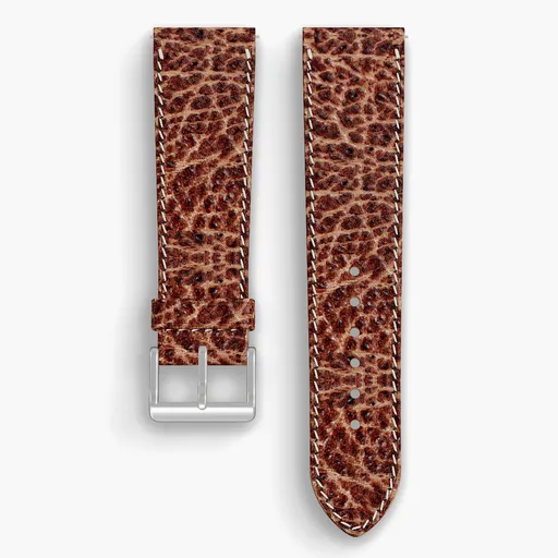 Tan Yellowstone Lined Watch Strap - handmade Horween leather, 23/20mm cut, both halves grain side up, with the buckle fitted