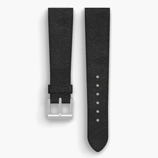 Black Aspen Lined Watch Strap - handmade Horween leather, both halves grain side up, with the buckle fitted