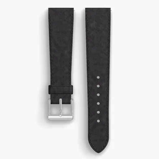 Black Derby Lined Watch Strap - handmade Horween leather, both halves grain side up, with the buckle fitted