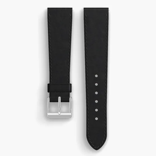 Black Dublin Lined Watch Strap - handmade Horween leather, both halves grain side up, with the buckle fitted