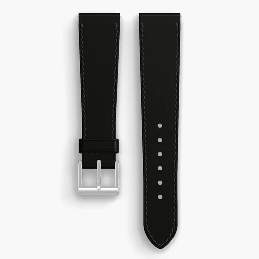 Black Shell Cordovan Unlined Watch Strap - handmade Horween leather, both halves grain side up, with the buckle fitted