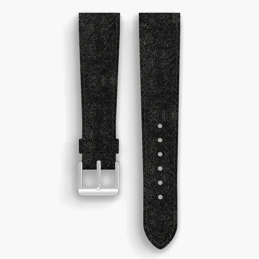 Black Waxed Flesh Lined Watch Strap - handmade Horween leather, both halves grain side up, with the buckle fitted